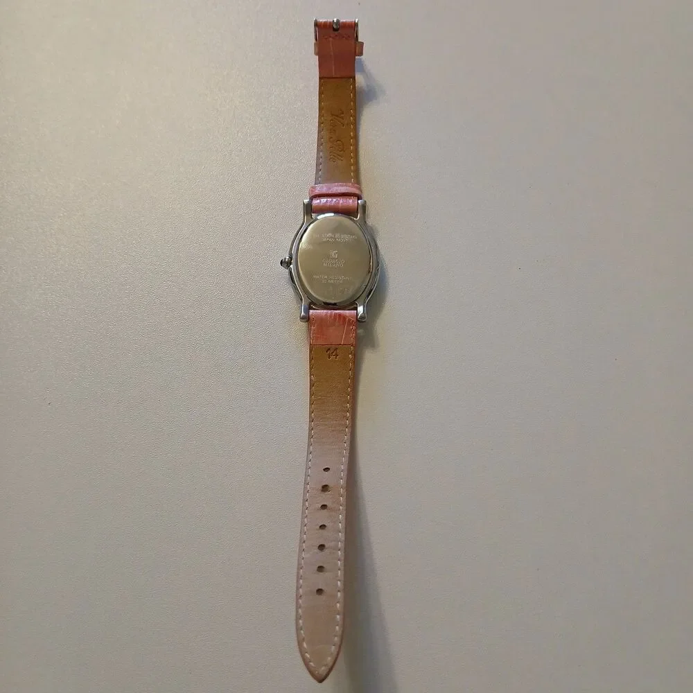 Giorgio Milano Women Crystal Bezel Oval White Dial Pink Leather MOP Dial Watch